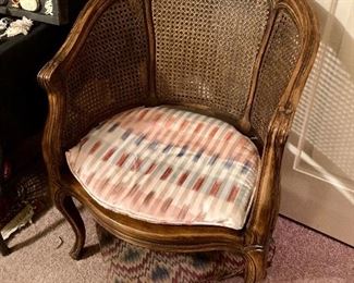 Caned French barrel armchair
