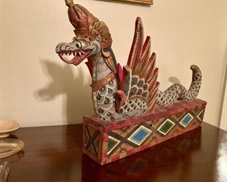 Indonesian carved dragon incense holder 