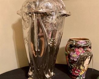 German Jugendstil monumental silvered brass art nouveau vase
13” w, 22” h
