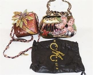 1009	2 MARY FRANCE DESIGNER BAGS ONE WITH DUST BAG. STRAP ONE ONE BAG NEEDS TO BE REATTCHED
