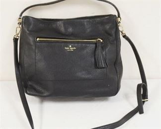 1015	KATE SPADE MICHAELA BLACK PEBBLED LEATHER SHOULDER BAG. APPROXIMATELY 16 IN L X 11 IN H X 5 IN. SMALL WEAR SPOT ON BOTTOM
