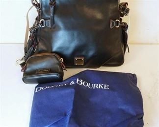 1023	DOONEY & BOURKE BLACK LEATHER SHOULDER BAG WITH CHANGE PURSE AND DUST BAG, NEW. 12 IN L X 11 IN H X 4 1/2 IN
