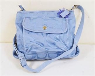 1035	COACH BLUE SIGNATURE BAG, APPROXIMATELY 12 IN L X 9 IN H X 3 IN

