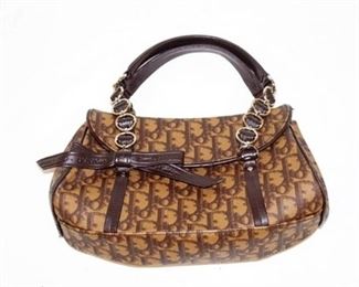 1042	CHRISTIAN DIOR SMALL SIGNATURE HANDBAG WITH BRAIDED CHAIN , APPROXIMATELY 9 1/2 IN L X 5 1/2 IN H X 2 3/4 IN
