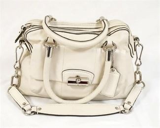 1046	COACH WHITE LEATHER SATCHEL, APPROXIMATELY 11 1/2 IN L X 8 1/2 IN HIGH
