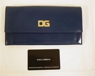 1047	DOLCE & GABBANA RHINESTONE SIGNATURE BLUE LEATHER WALLET, INCLUDES DOLCE & GABBANA CERTIFICATE OF AUTHENTICITY
