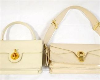 1049	2 CREAM COLOR BAGS, INCLUDING MARC JACOBS HINGED STRAP BAG, SOME MARKINGS ON FRONT OF BAG. MARC JACOBS BAG IS APPROXIMATELY 11 IN L X 5 1/2 IN H X 3 IN
