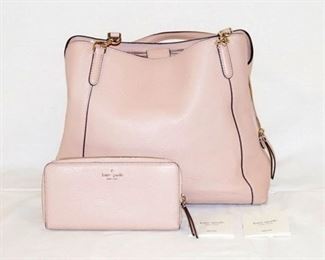 1051	KATE SPADE PEBBLED LEATHER SHOULDER BAG WITH MATCHING WALLET. APPROXIMATELY 12 IN L X 11 IN H X 4 IN
