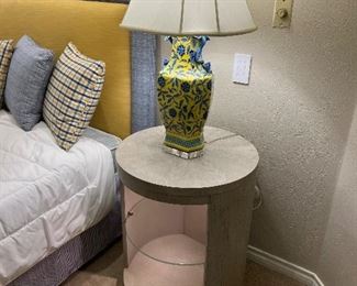 Modern side tables/blue & yellow porcelain lamps