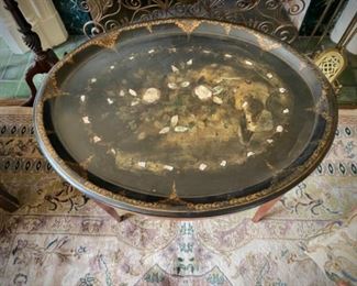 Antique coffee/tray table with inlaid mother of pearl