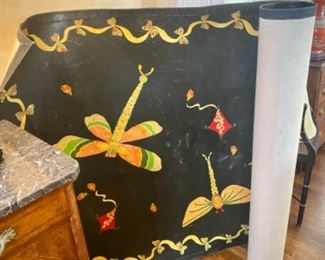 Hand-painted floor covering with dragonflies