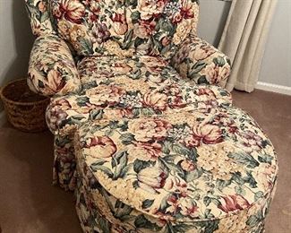 Floral Upholstered Arm Chair Matching Ottoman-Makes A Chaise Lounge 