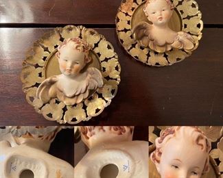 Pair Vintage West Germany Goebel Porcelain Cherub Heads
