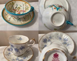 Vintage unmarked hand Ptd Cup & Saucer 
Paragon England bone china Remember Me Cup & Saucer 