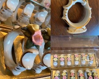 (2) Sets of 6 Porcelain Unbranded Flower Napkin Rings