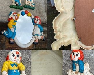 Vintage 1974 Raggedy Anne & Andy Plaque & Mirror Set