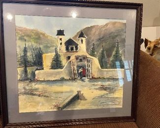 framed painting of Spanish mission