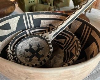 Set of Anasazi pottery bowls and ladle 