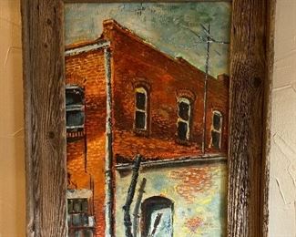 original painting in rustic barn wood frame