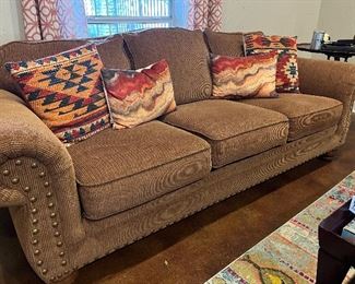 3-Cushion Mayo sofa with rolled arms and large nail head trim