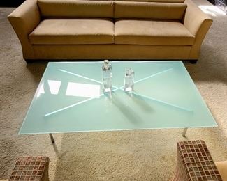 Contemporary frosted glass and chrome cocktail table