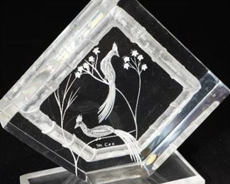 M. Cox frosted bird diamond glass sculpture