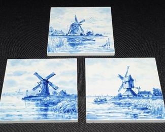 Delft ceramic windmill tiles-set of 3