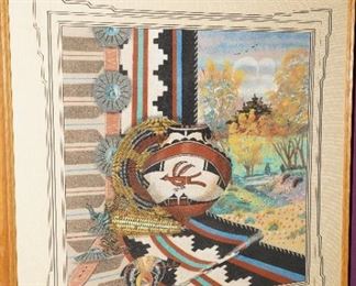 Southwestern pottery w/rugs sand painting by D. Hosteen