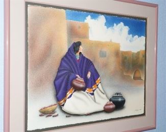 Native American woman in cobalt shawl by Yellowman 