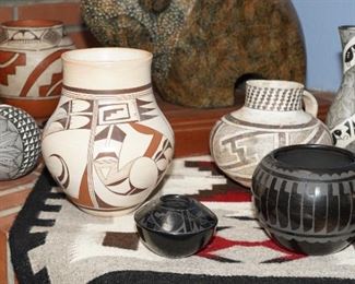 We have many pieces of antique and vintage Native American pottery-Santa Clara, Acoma, Hopi, and more, in all different condition, shapes and sizes.