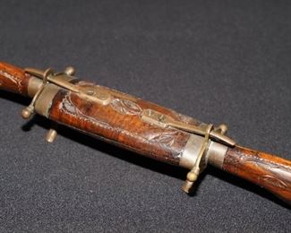 Carved wood knife & fork with brass hardware