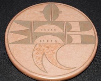 Polychrome pottery by Dan Namingha Nampeyo.  This piece is about 4" in diameter.