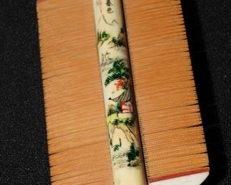 Antique Asian painted ivory comb