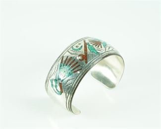 Gilo Nakai Navajo turquoise & coral cuff bracelet