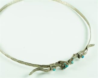Etched Navajjo silver & turquoise choker collar
