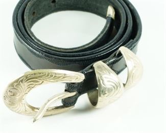Jennifer Graham leather belt with silver buckle and hardware