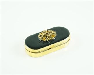 Vintage gold tone amber rhinestone pill box