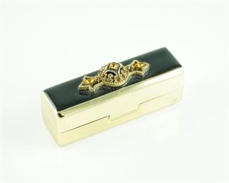 Vintage gold tone amber rhinestone lipstick case