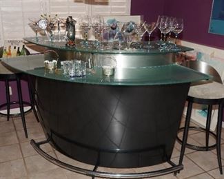 Two tier frosted glass half moon bar