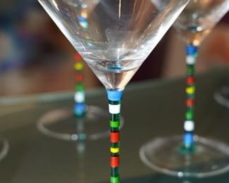 Painted stem martini glasses x 8