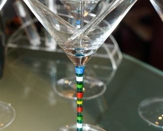 Painted stem martini glasses x 8