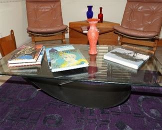 Mid century glass topped coffee table