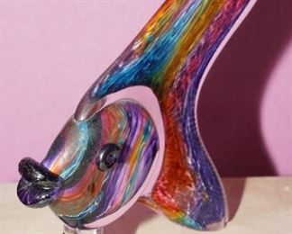 This blown glass fish accompanies the blown glass fountain by Tom Bloyd