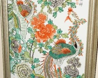 Inlaid hand painted Asian wall tile