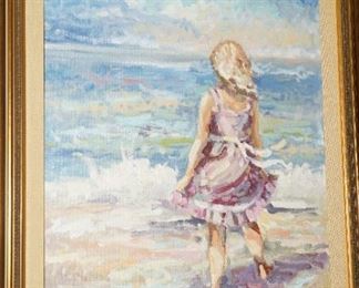 Little Girl at the Beach oil on canvas by Hedi Moran