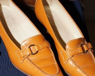 Orange leather TODS slip on heels