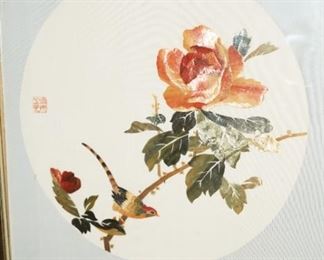 Inlaid wood floral wall art