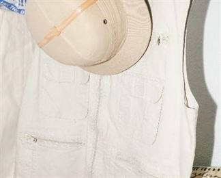 Vintage Banana Republic pith helmets x 2 and safari vest
