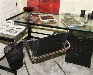 L shaped glass top office desk