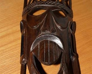 Carved wood wall mask totem-about 2ft long